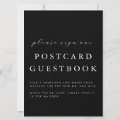 Modern Black Wedding Postcard Guestbook Sign カード (正面)