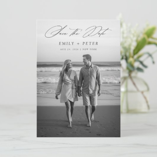 Modern Black & White 2 Photo QR Code Save The Date 招待状 (スタンド正面)