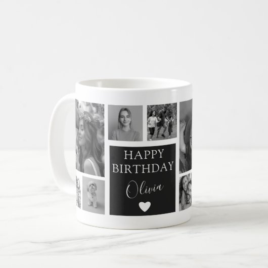 Modern Black & White Birthday 11 Photo コーヒーマグカップ (正面左)