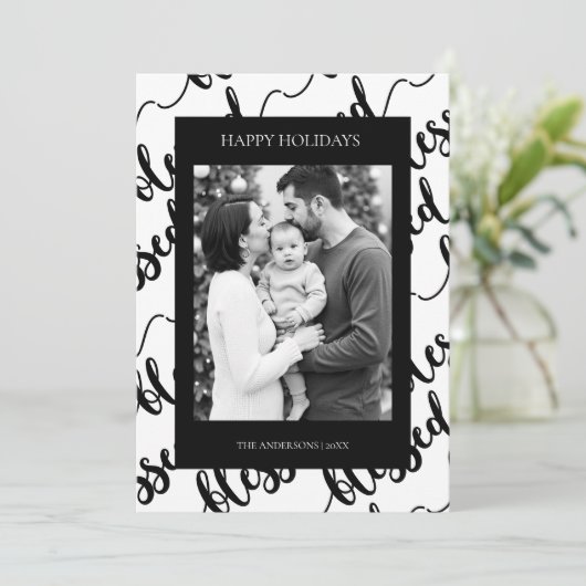 Modern Black & White “Blessed” Script Photo シーズンカード (スタンド正面)