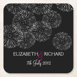 Modern Black White Boho Chic Daisy Wedding  スクエアペーパーコースター