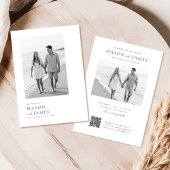 Modern Black & White Boho QR Code Photo Wedding 招待状