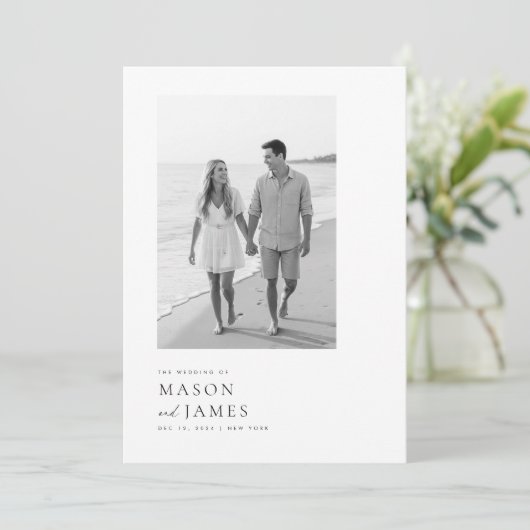 Modern Black & White Boho QR Code Photo Wedding 招待状 (スタンド正面)