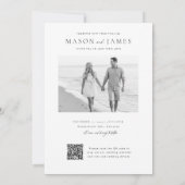 Modern Black & White Boho QR Code Photo Wedding 招待状 (裏面)