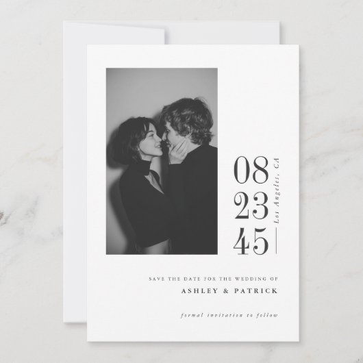 Modern Black White Bold Date Photo Save the Date セーブザデート (正面)