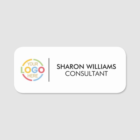 Modern Black White Business Logo Employee Magnetic 名札 (正面)