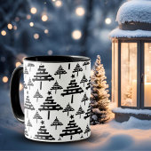 Modern Black White Christmas Tree Pattern マグカップ