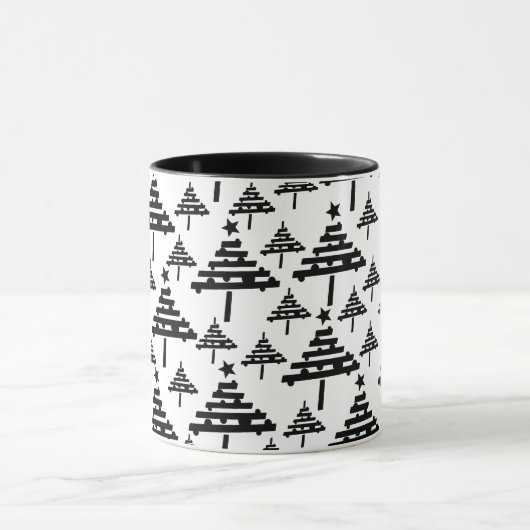 Modern Black White Christmas Tree Pattern マグカップ (中央)