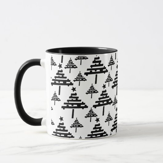 Modern Black White Christmas Tree Pattern マグカップ (左)
