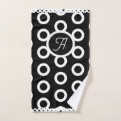 Modern Black White Circle Ring Pattern Monogram バスタオルセット (ハンドタオル)