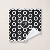 Modern Black White Circle Ring Pattern Monogram バスタオルセット (ウォッシュタオル)
