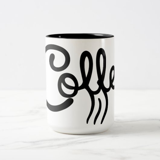 Modern Black & White Coffee Script Mug - Premium  ツートーンマグカップ (中央)