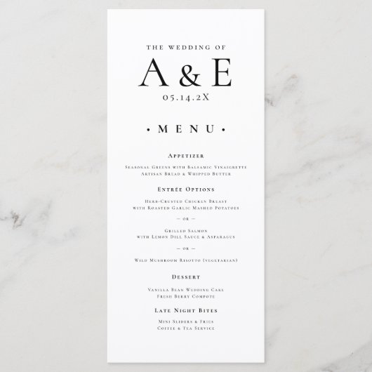 Modern Black & White Couples Monogram Wedding メニュー (正面)