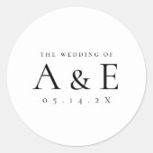 Modern Black & White Couples Monogram Wedding ラウンドシール (正面)