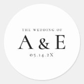 Modern Black & White Couples Monogram Wedding ラウンドシール (正面)