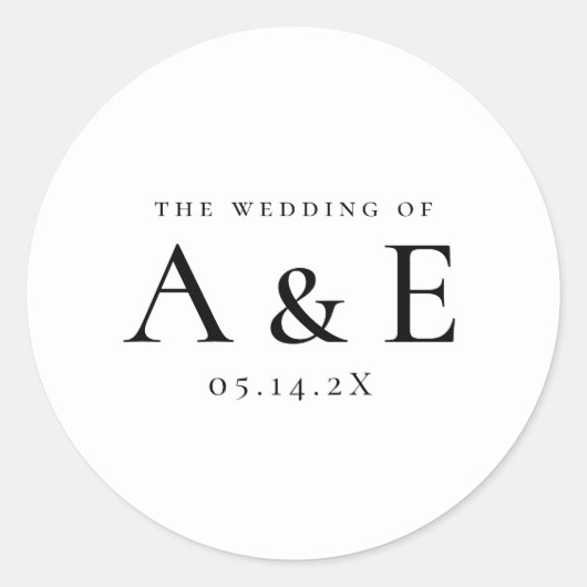 Modern Black & White Couples Monogram Wedding ラウンドシール (正面)
