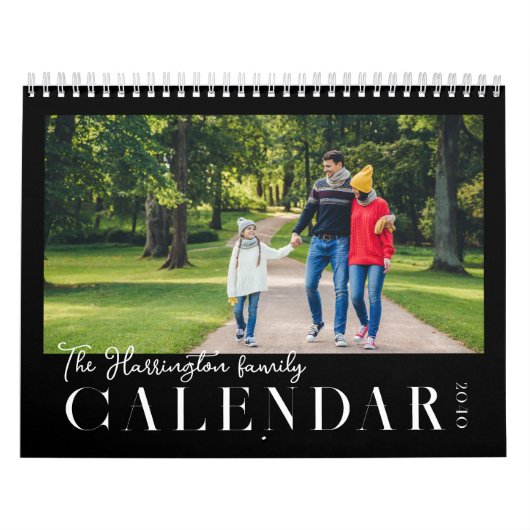 Modern Black White Custom Family Photo Calendar カレンダー (カバー)