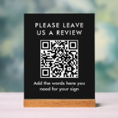 Modern Black & White Custom Leave a Review QR Code アクリルサイン (ニュートラル)