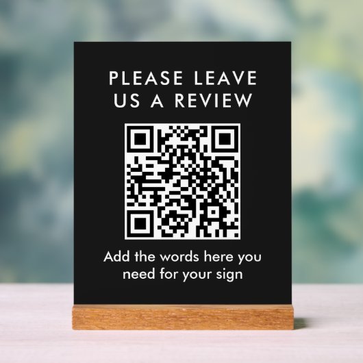 Modern Black & White Custom Leave a Review QR Code アクリルサイン (ニュートラル)