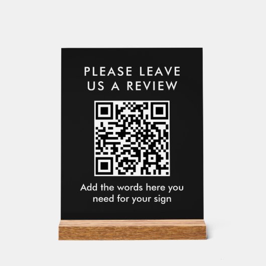 Modern Black & White Custom Leave a Review QR Code アクリルサイン (正面)