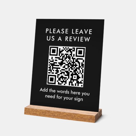 Modern Black & White Custom Leave a Review QR Code アクリルサイン (傾斜)