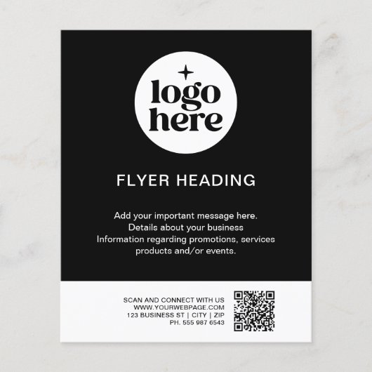 Modern Black & White Custom Logo QR Code Business チラシ (正面)