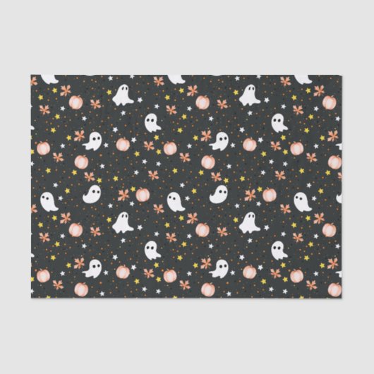 Modern Black White Cute Halloween Boo Ghost 薄葉紙 (正面)