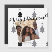 Modern Black White Family Photo Christmas Magnet (正面/裏面)