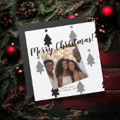 Modern Black White Family Photo Christmas Magnet