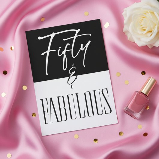 Modern Black White Fifty & Fabulous Birthday 招待状