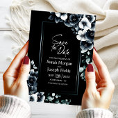 Modern Black White Floral Save the Date 招待状