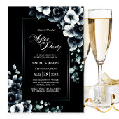 Modern Black White Floral Wedding After Party 招待状