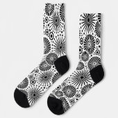 Modern Black White Geometric Flowers Starburst  ソックス (左)