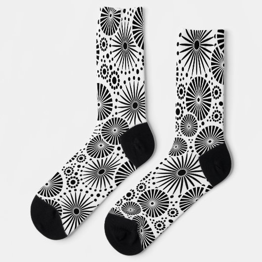 Modern Black White Geometric Flowers Starburst  ソックス (左)