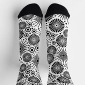 Modern Black White Geometric Flowers Starburst  ソックス (上部)