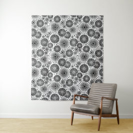 Modern Black White Geometric Flowers Starburst  タペストリー