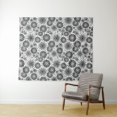 Modern Black White Geometric Flowers Starburst  タペストリー (インサイチュ(横))