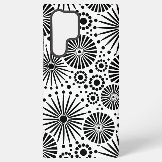 Modern Black White Geometric Flowers Starburst  Samsung Galaxyケース (裏面)