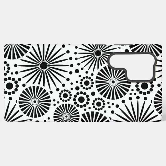 Modern Black White Geometric Flowers Starburst  Samsung Galaxyケース (裏面横)