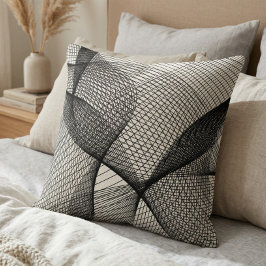 Modern Black White Geometric Line Art Throw Pillow クッション