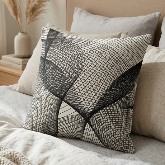 Modern Black White Geometric Line Art Throw Pillow クッション