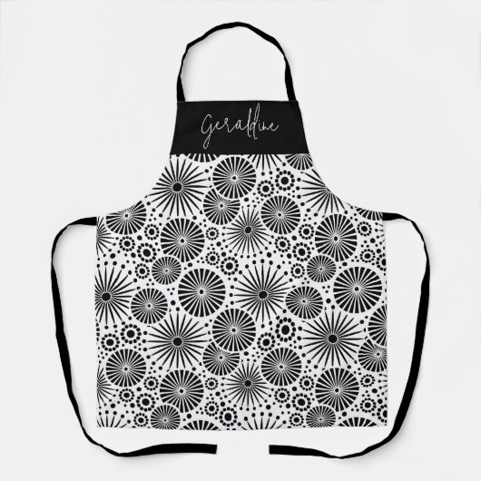 Modern black white geometric starburst Name  エプロン (正面)