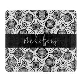 Modern black white geometric starburst Name  カッティングボード