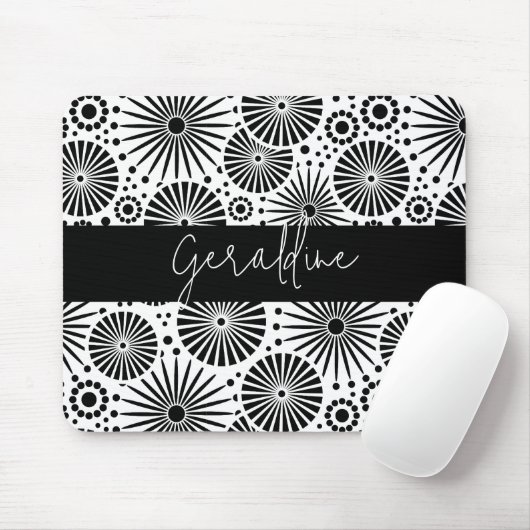 Modern black white geometric starburst Name マウスパッド (マウス)