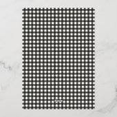 Modern Black White Gingham Plaid Baby Shower Gold 箔招待状 (裏面)