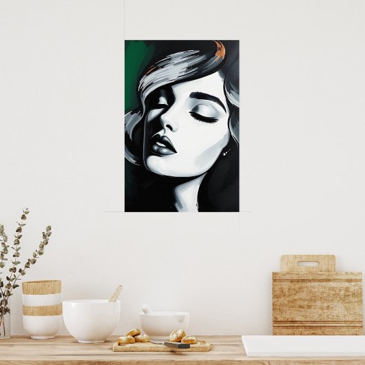 Modern Black & White Glam Poster ポスター (キッチン)