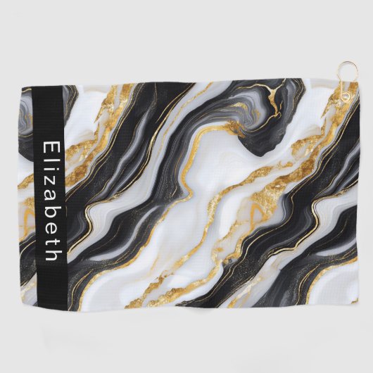 Modern Black White Gold Marble Personalized ゴルフタオル (横)