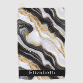 Modern Black White Gold Marble Personalized ゴルフタオル (正面)