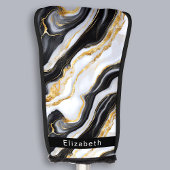 Modern Black White Gold Marble Personalized ゴルフヘッドカバー