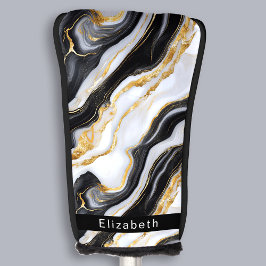 Modern Black White Gold Marble Personalized ゴルフヘッドカバー
